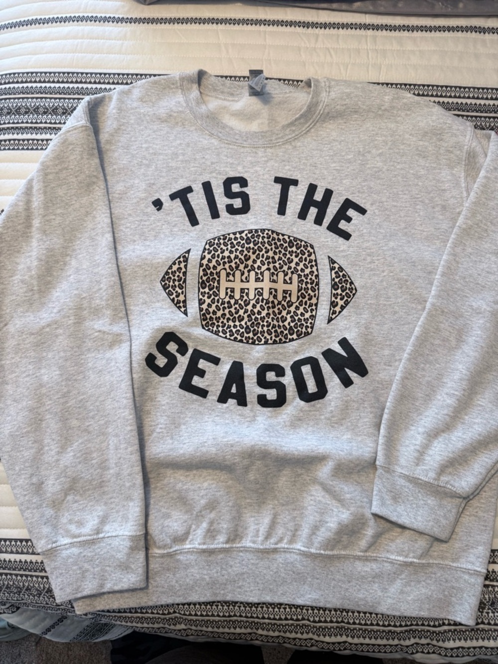 Gildan Heather Gray Crewneck 'Tis The Season Leopard Football Sweatshirt